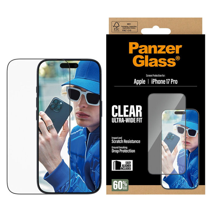 UWF Tempered Glass with Applicator for iPhone 17 Pro, Black, PanzerGlass