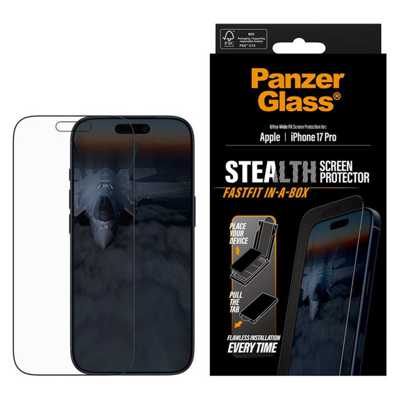 Tempered Glass UWF Stealth with Fastfit for iPhone 17 Pro, Black, PanzerGlass