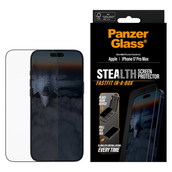 Tempered Glass UWF Stealth with Fastfit for iPhone 17 Pro Max, Black, PanzerGlass