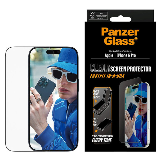 UWF Tempered Glass with Fastfit for iPhone 17 Pro, Black, PanzerGlass