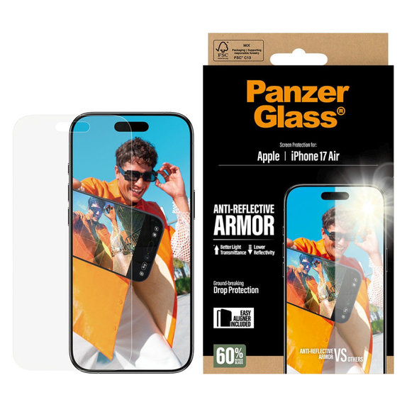 Tempered Glass Anti-Reflective with Applicator for iPhone Air, Black, PanzerGlass