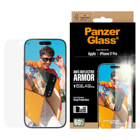 Tempered Glass Anti-Reflective with Applicator for iPhone 17 Pro, Black, PanzerGlass