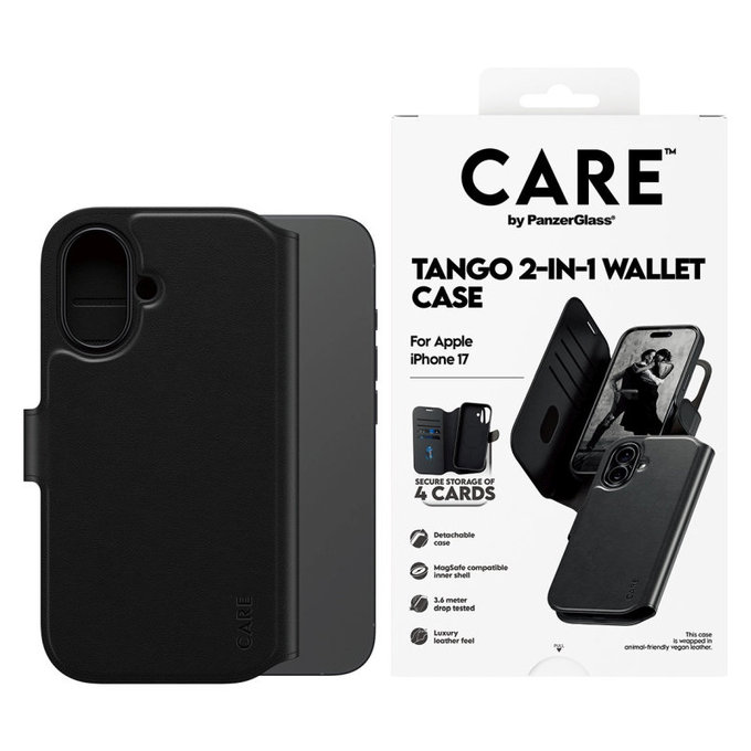 Wallet Tango Two-In-One Case with MagSafe for iPhone 17, Black, CARE