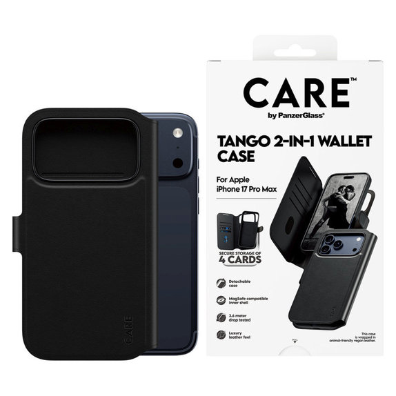 Case Wallet Tango Two-In-One with MagSafe for iPhone 17 Pro Max, Black, PanzerGlass