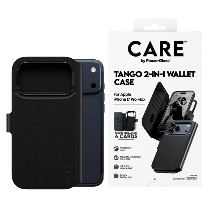 Case Wallet Tango Two-In-One with MagSafe for iPhone 17 Pro Max, Black, PanzerGlass
