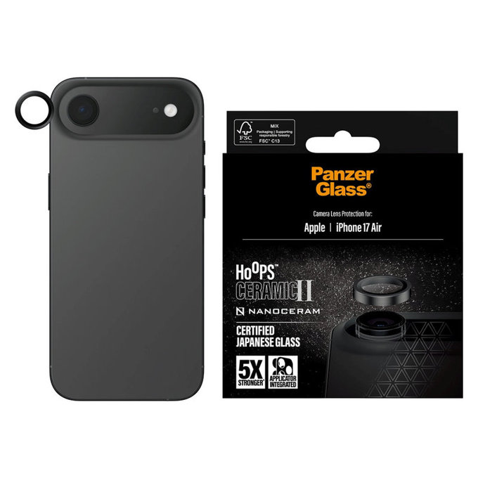 Camera Lens Protector Hoops Ceramic II for iPhone 17 Air, Black, PanzerGlass