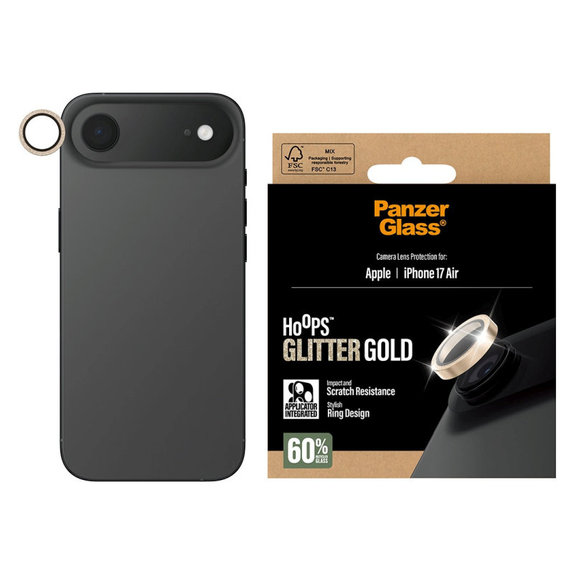 Camera Lens Protector Hoops for iPhone 17 Air, Glitter Gold, PanzerGlass