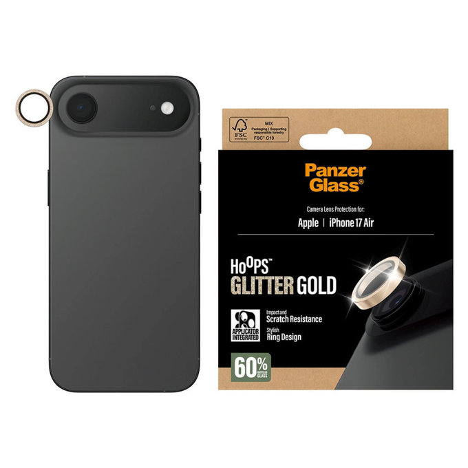Camera Lens Protector Hoops for iPhone 17 Air, Glitter Gold, PanzerGlass