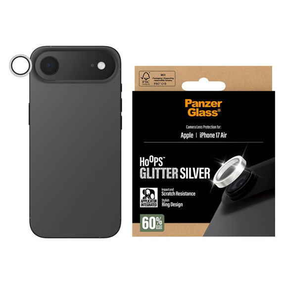 Camera Lens Protector Hoops for iPhone 17 Air, Glitter Silver, PanzerGlass