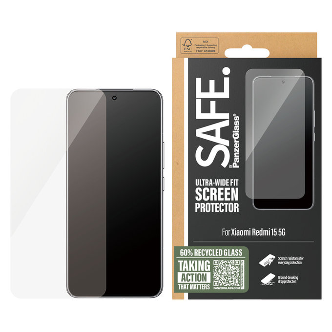 Tempered Glass UWF for Xiaomi Redmi 15 5G, Black, SAFE by PanzerGlass