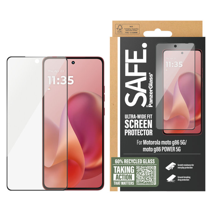 Tempered Glass UWF for Motorola Moto G86 Power, Black, SAFE by PanzerGlass