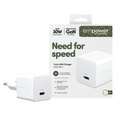 Travel Adapter Grand Prix USB-C, GaN, 30 W PD, silver white, empower