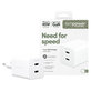 Travel Adapter Grand Prix 2x USB-C, GaN, 45 W PD, Silver White, empower