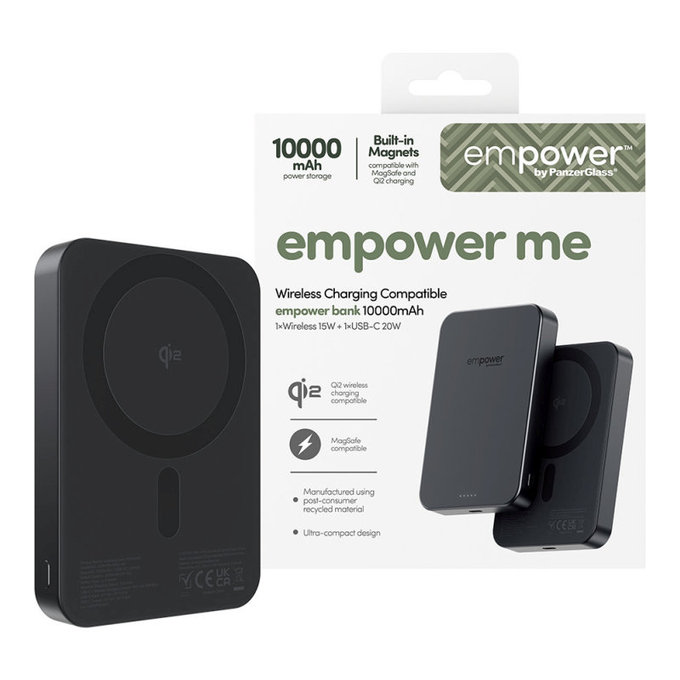 Wireless PowerBank 10000 mAh, 20 W, compatible with MagSafe, Qi2/USB-C, Space Black, empower