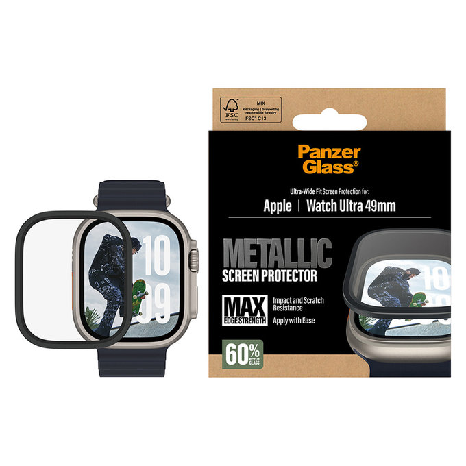 Tempered Glass UWF METALLIC for Apple Watch Ultra 49 mm, Black, PanzerGlass
