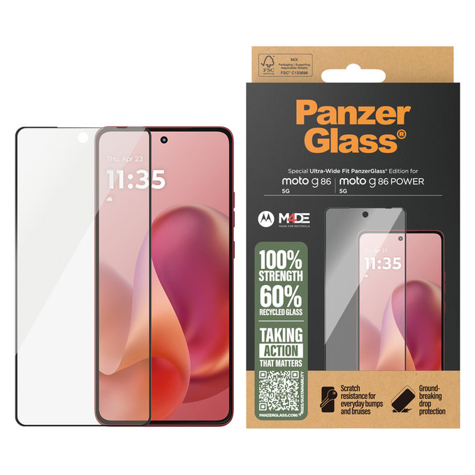 Tempered Glass UWF for Motorola Moto G86 Power, Black, PanzerGlass