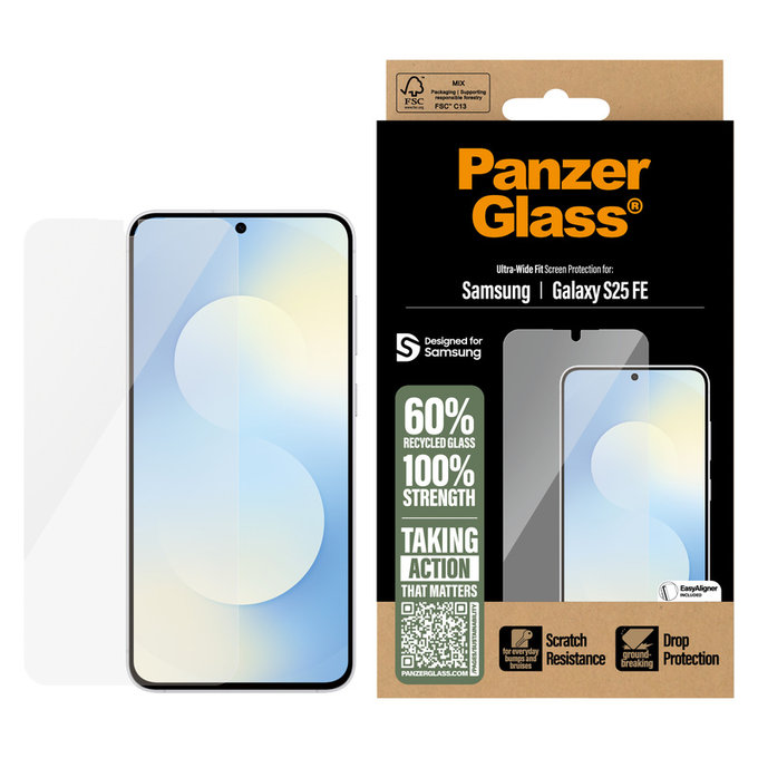Tempered Glass UWF with Applicator for Samsung Galaxy S25 FE, Clear, PanzerGlass