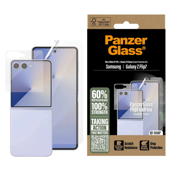 Protective Film UWF and Tempered Glass for Samsung Galaxy Z Flip7, Clear, PanzerGlass