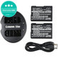 Battery 2pcs with charger for Nikon Coolpix P7000, P7700, D3100, D3200, D5100, 1030mAh, Li-Ion, 7.4V, EN-EL14, HQ