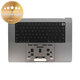 Top case keyboard frame for MacBook Pro 16" A2780 (2023), with US keyboard and battery, Space Gray, 661-32189, Genuine Apple