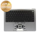 Top case keyboard frame for MacBook Pro 14", A2442 (2021), A2779 (2023), with US keyboard and battery, Space Gray, 661-32210, Genuine Apple