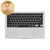 Top case keyboard frame for MacBook Air 13", A3113 (2024), with US keyboard and battery, Silver, 661-40228, Genuine Apple