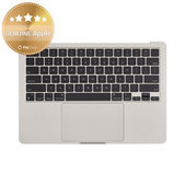 Top case keyboard frame for MacBook Air 13", A3113 (2024), with US keyboard and battery, Starlight, 661-40229, Genuine Apple