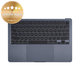 Top case keyboard frame for MacBook Air 13", A3113 (2024), with US keyboard and battery, Midnight, 661-40230, Genuine Apple