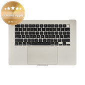 Top case keyboard frame for MacBook Air 15", A3114 (2024), with US keyboard and battery, Starlight, 661-40268, Genuine Apple