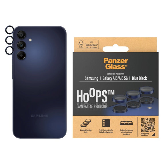 Camera Lens Protector Hoops for Samsung A15/A15 5G, Blue/Black, PanzerGlass