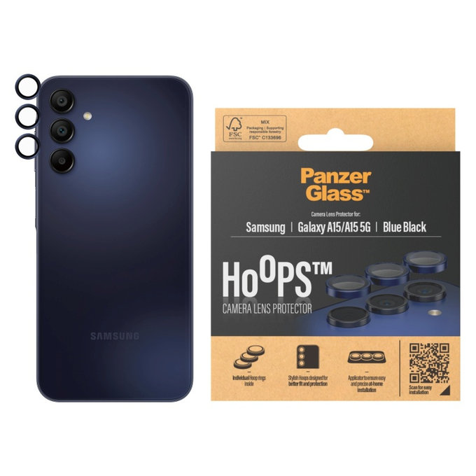 Camera Lens Protector Hoops for Samsung A15/A15 5G, Blue/Black, PanzerGlass