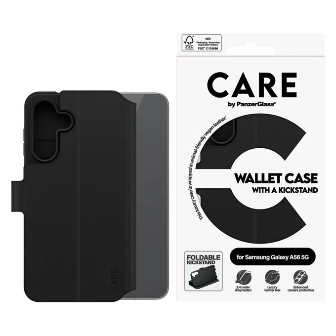 Case Wallet Kickstand for Samsung Galaxy A56 5G, Black, PanzerGlass