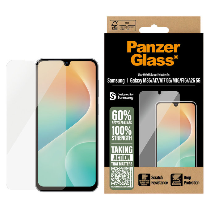 Tempered Glass UWF for Samsung Galaxy M15 5G/F15 5G/A26 5G/A16/A16 5G, Black, PanzerGlass