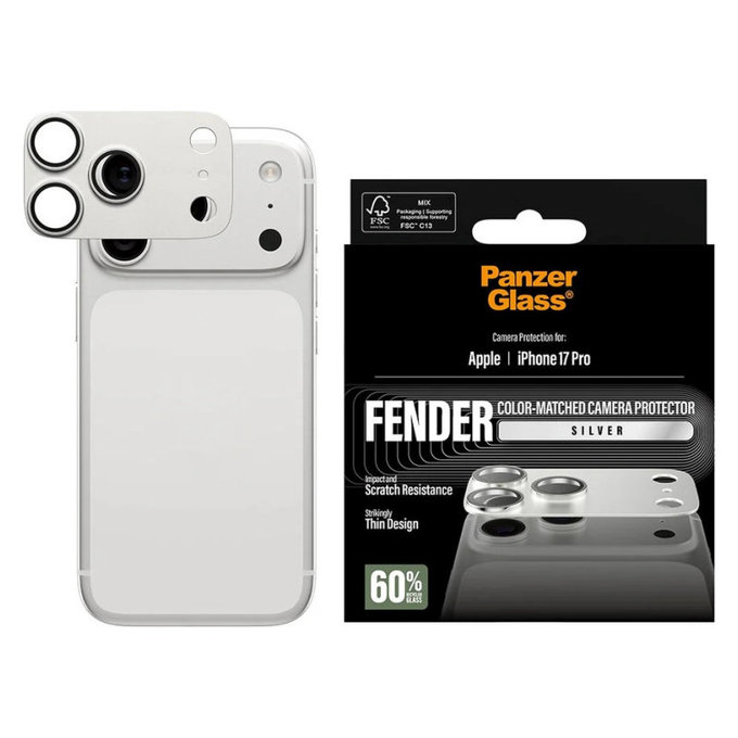 Fender Camera Lens Protector for iPhone 17 Pro, Silver, PanzerGlass