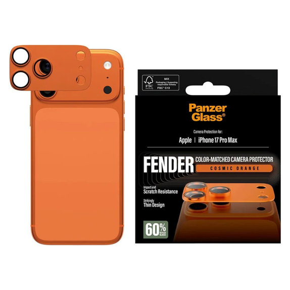 Fender Camera Lens Protector for iPhone 17 Pro Max, Orange, PanzerGlass