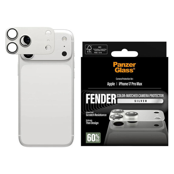 Fender Camera Lens Protector for iPhone 17 Pro Max, Silver, PanzerGlass