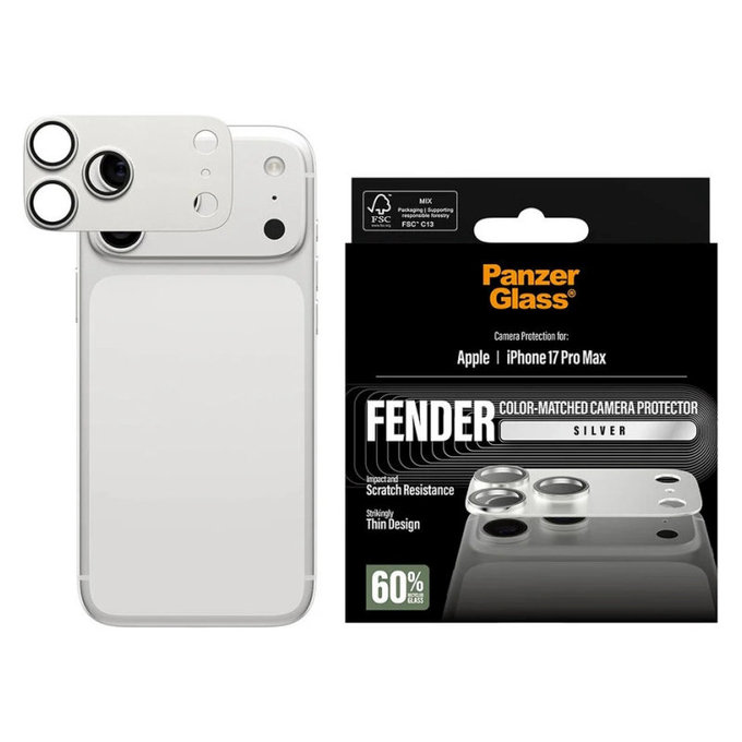 Fender Camera Lens Protector for iPhone 17 Pro Max, Silver, PanzerGlass