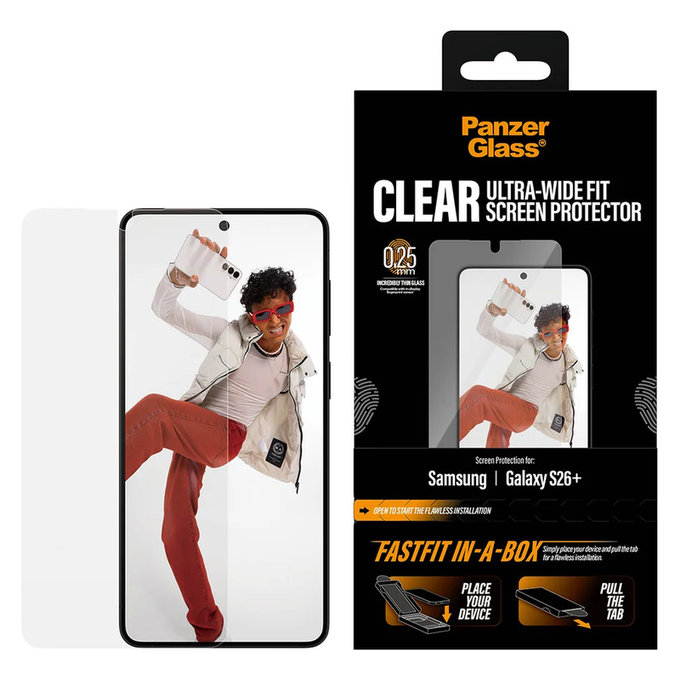 Tempered Glass UWF with FASTFIT In-A-Box for Samsung Galaxy S26+, Clear, PanzerGlass