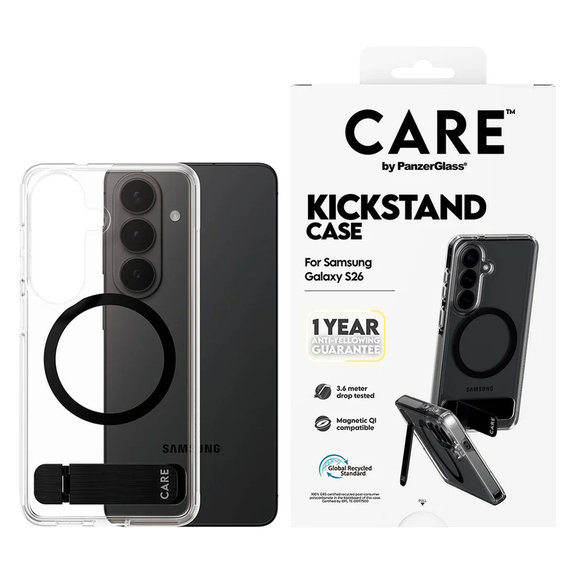 Case Kickstand with Black QI for Samsung Galaxy S26, Transparent, PanzerGlass