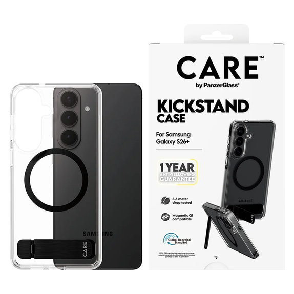 Case Kickstand with Black QI for Samsung Galaxy S26+, Black, PanzerGlass