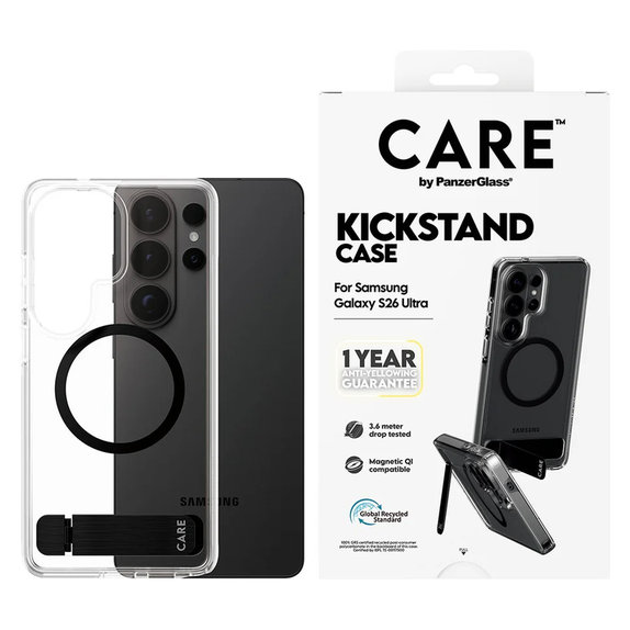 Case Kickstand with Black QI for Samsung Galaxy S26 Ultra, Transparent, PanzerGlass