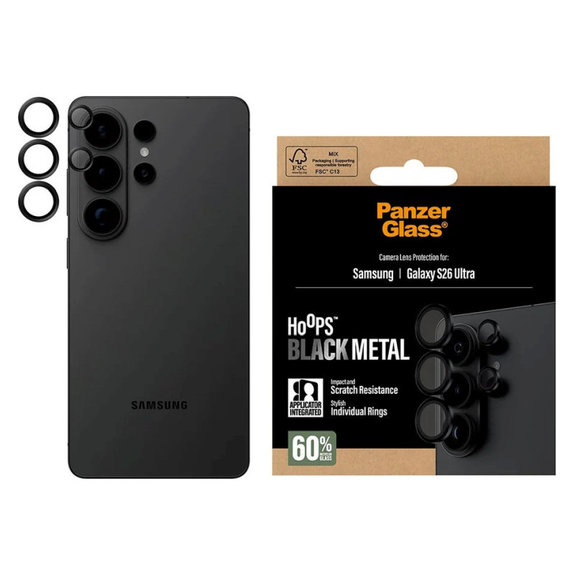 Hoops Camera Lens Protector for Samsung S26 Ultra, Black, PanzerGlass