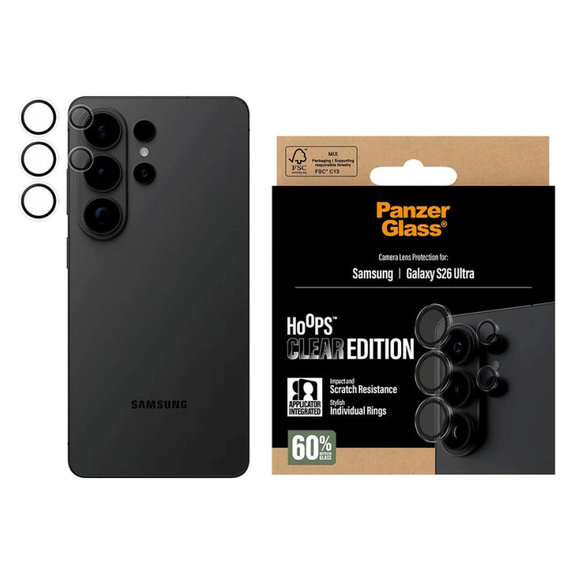 Hoops Camera Lens Protector for Samsung S26 Ultra, Transparent, PanzerGlass
