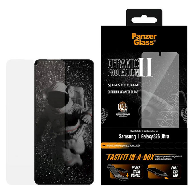 UWF Ceramic Tempered Glass with FASTFIT In-A-Box for Samsung S26 Ultra, Transparent, PanzerGlass