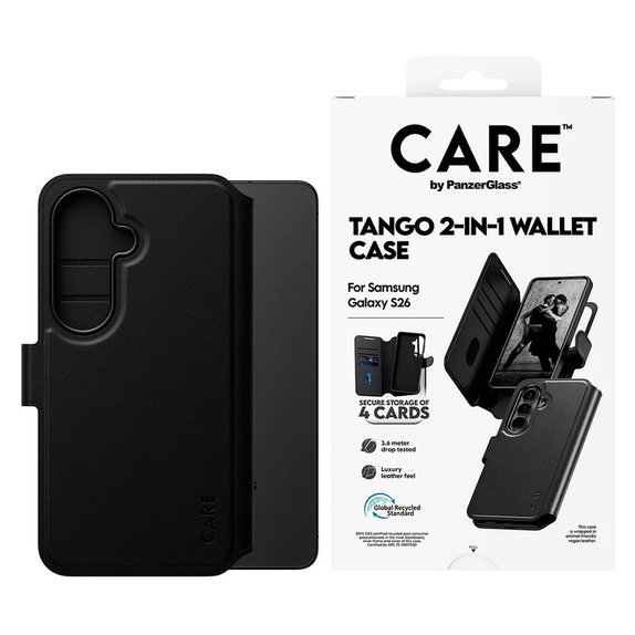 Case Tango Wallet Two-In-One with QI for Samsung Galaxy S26, Black, PanzerGlass