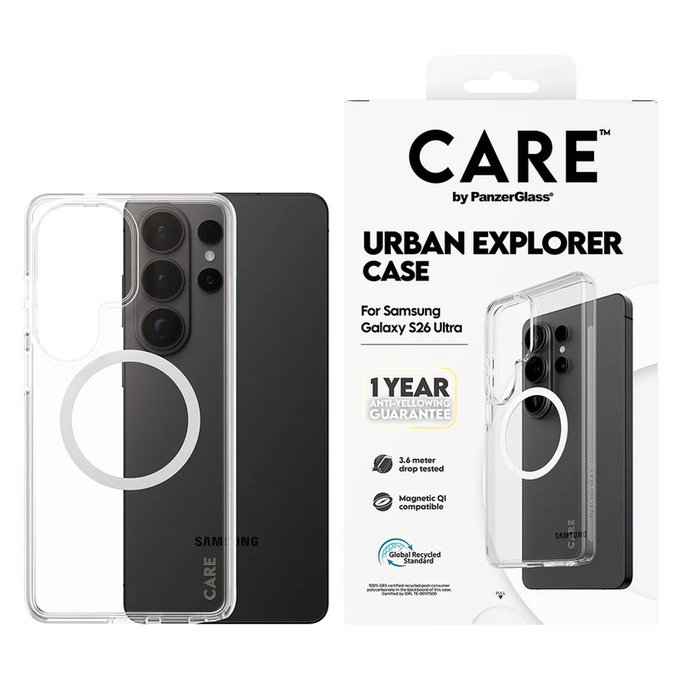 Case Urban Explorer with White QI for Samsung Galaxy S26 Ultra, Transparent, PanzerGlass