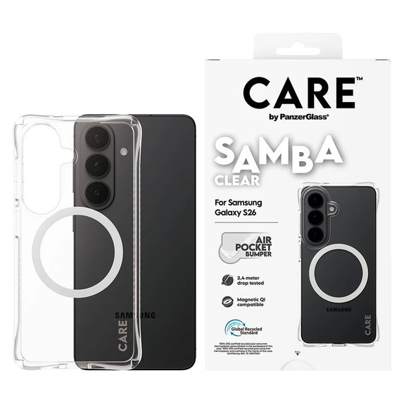 Case Samba with White QI for Samsung Galaxy S26, Transparent, PanzerGlass