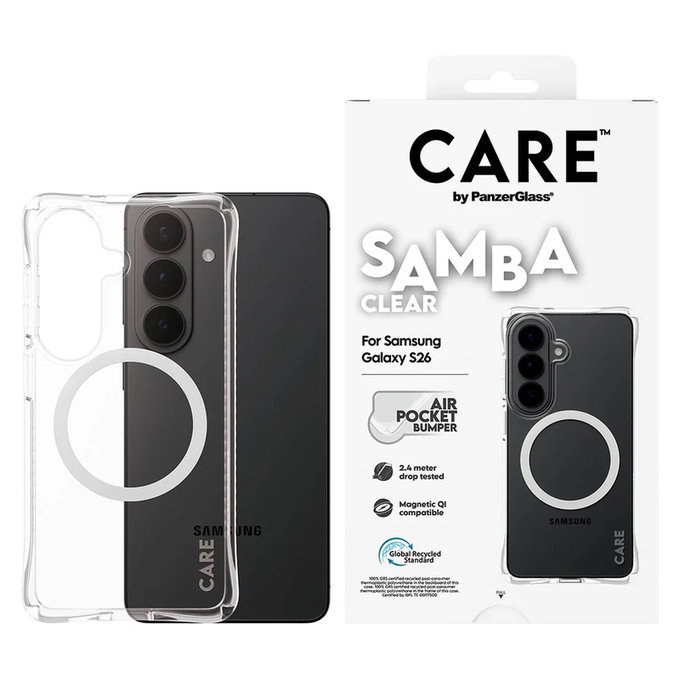 Case Samba with White QI for Samsung Galaxy S26, Transparent, PanzerGlass