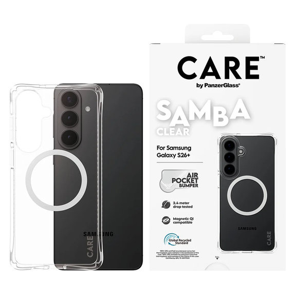 Case Samba with White QI for Samsung Galaxy S26+, Transparent, PanzerGlass