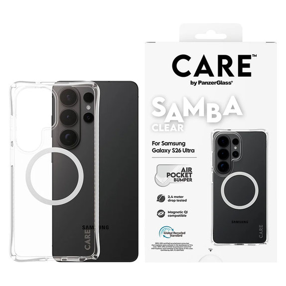 Case Samba with White QI for Samsung Galaxy S26 Ultra, Transparent, PanzerGlass
